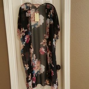 Sheer floral kimono top